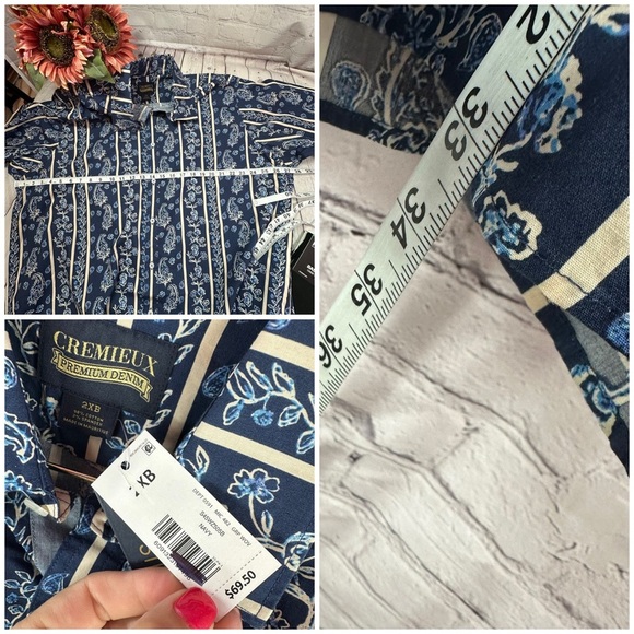 NWT cremieux premium denim boho western tropical Men's Shirt cotton blend - Picture 5 of 6